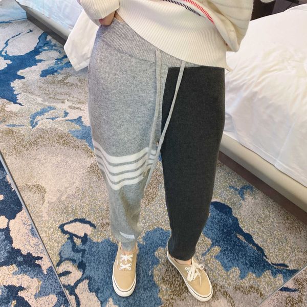 

men's pants correct tb color matching guard pants for men and women trendy brand leggings for couples knitted loose fitting sports casu, Black