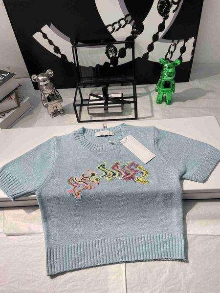 

2023 luxury brand women's sweaters 4 color women o-neck short sleeve knit embroidery sweater summer sweet casual lady design knitwear, White;black