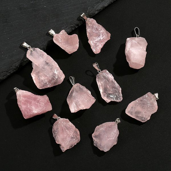 

rose quartz pendant irregular crystal natural raw stone charms for necklace earrings jewelry making accessory, Bronze;silver