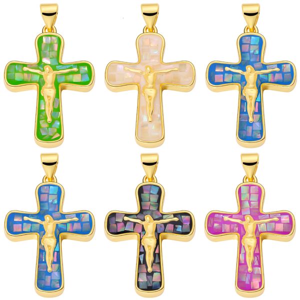 

charms juya handmade 18k real gold plated opal shell christian cross charms for diy religious christmas gift jewelry making supplies 230826, Bronze;silver
