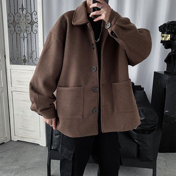 

men's jackets corduroy jacket fashion solid color retro casual pocket tooling men streetwear loose hip hop bomber 230825, Black;brown