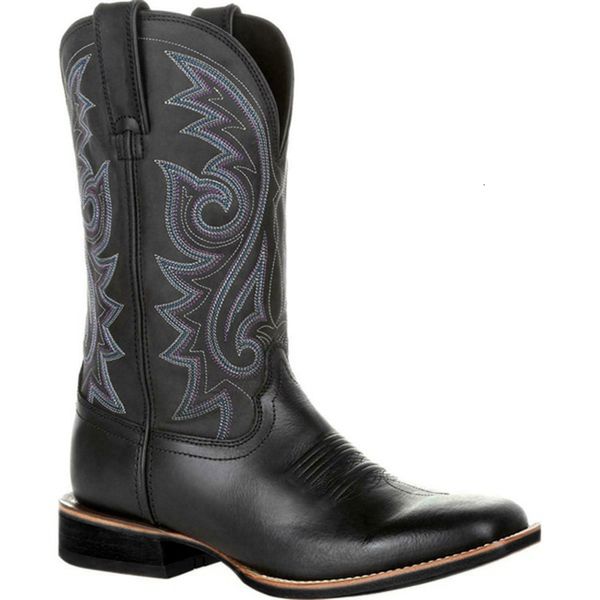 

boots western cowboy boots black brown faux leather winter shoes retro men boots embroidered men mid-calf boots plus size 48 botas 230825