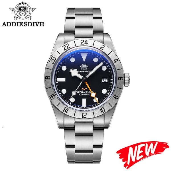 

wristwatches addiesdive gmt quartz movement watch men 39mm bubble mirror glass bgw9 waterproof wristwatch luminous stainless steel watches 2, Slivery;brown