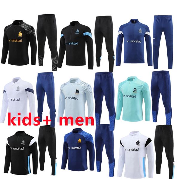 

kids men soccer tracksuits milik payet marseilles survetement jacket 22 23 24 fottball training suit veste maillot de foot olympique om trac, Black;yellow