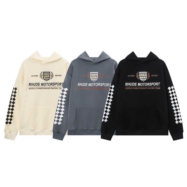 

american fashion brand rhude high street alphabet print loose casual couple hoodie, Black