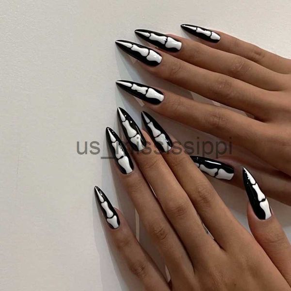 

false nails wm29 goth bone woman halloween fake nail patch wear nail patch finished nail patch nail sticker fake nails press on white nail x, Red;gold