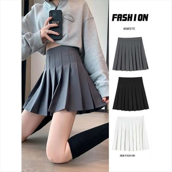 

preppy style gray short skirt for women spring and summer slim fat girl half a line pleated, Black
