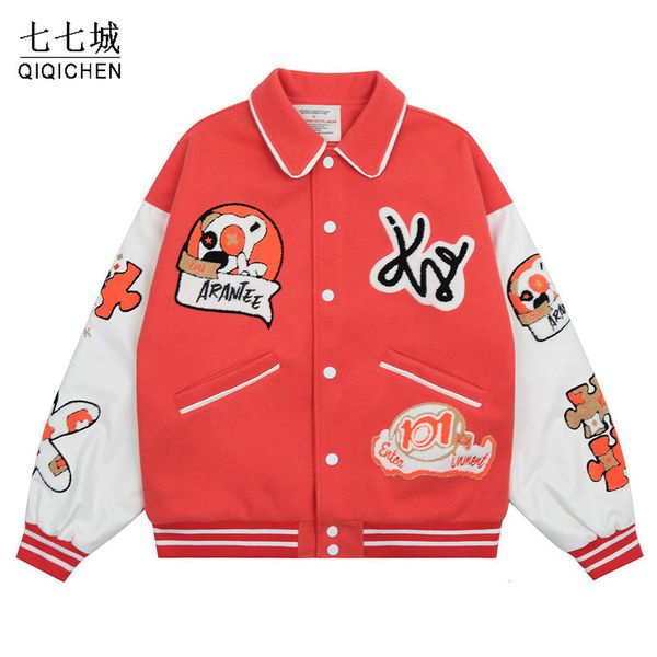 

men s jackets vintage oversized baseball men harajuku flocking embroidery winter thicken coats high street fashion loose jacket couple 23082, Black;brown