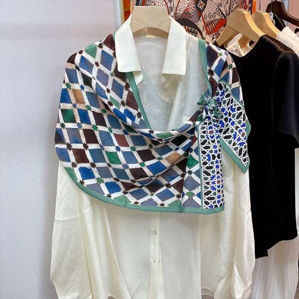 

fresh summer light and scarves thin crepe de chine silk scarf matching mulberry sun proof shawl, Blue;gray