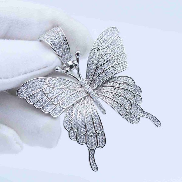 

hip hop round cut natural diamond pendant handmade iced out butterfly diamond manufacturer fine jewelry, Silver