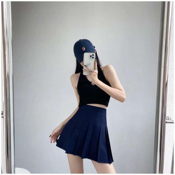 

item title summer style of skirt womens wear college wind pressure pleated suit a line short, Black