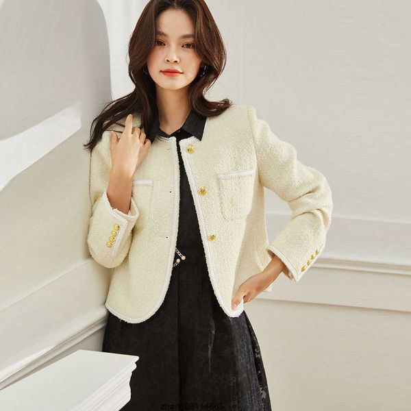 

shenghong yanxuan 23 new autumn style small * fragrant sense textile single breasted round neck commuter coat 17015, Black;brown