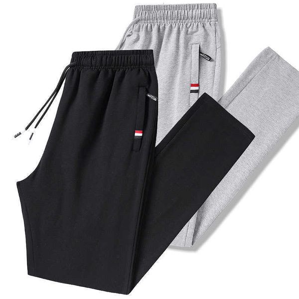 

sweatpants mens pure cotton loose straight tube spring and autumn new casual pants large mens wear guard pants mens knitted long pants, Black
