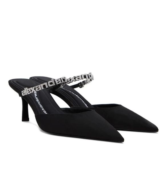 

summer luxury wang women sandals shoes pvc julie slip on high heels crystal strappy slingback delphine party wedding lady footwear eu35-40, Black