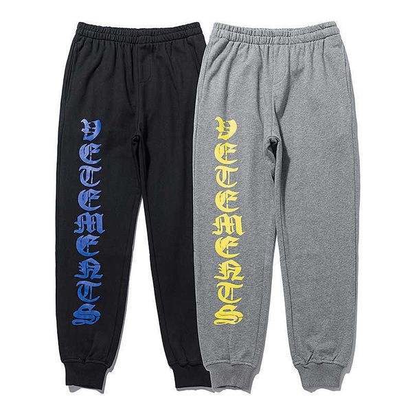 

men's jeans vetements sanskrit letter printed pants men's and women's sweatpants hip hop fashion casual pants corset pants t2, Blue