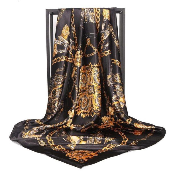 

print scarf womens thin casual headscarf satin imitation silk shawl yiwu, Blue;gray