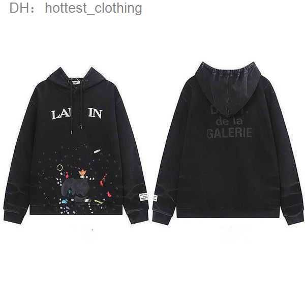 

lanvin hoodie designer luxury classic hoodie embroidery splash ink letter speckle print distressed men's of ma'amlovers trend lanv, Black