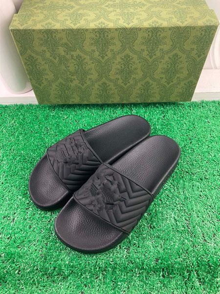 

with box luxury beach sandals classic genuine leather slippers designer slides women flat slide flip flops crocodile skin sandal womens shoe, Black