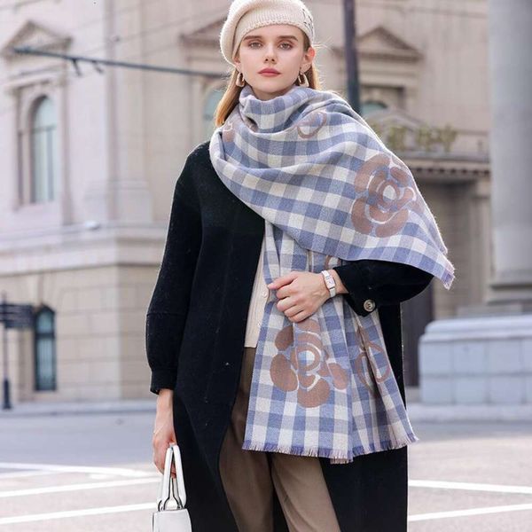 

scarf for women high end cold proof warm keeping plaid printed tassels mid length shawl, Blue;gray