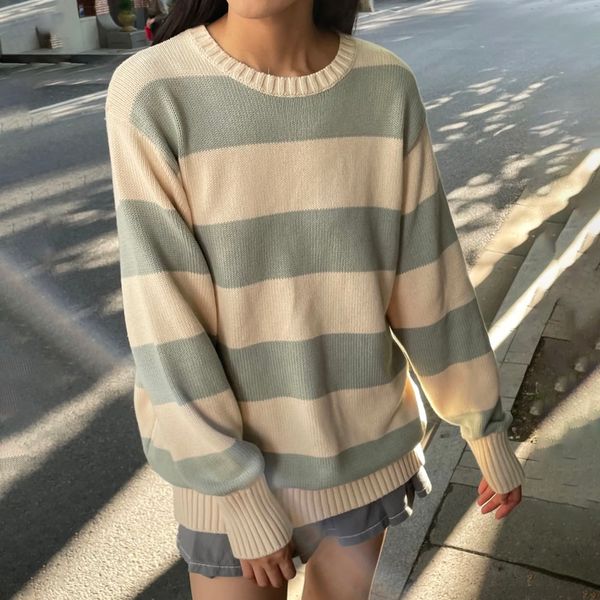 

women s sweaters vintage striped oversize women autumn winter sweet cute cotton soft y2k sweater femme casual streetwear jumper chic 230826, White;black