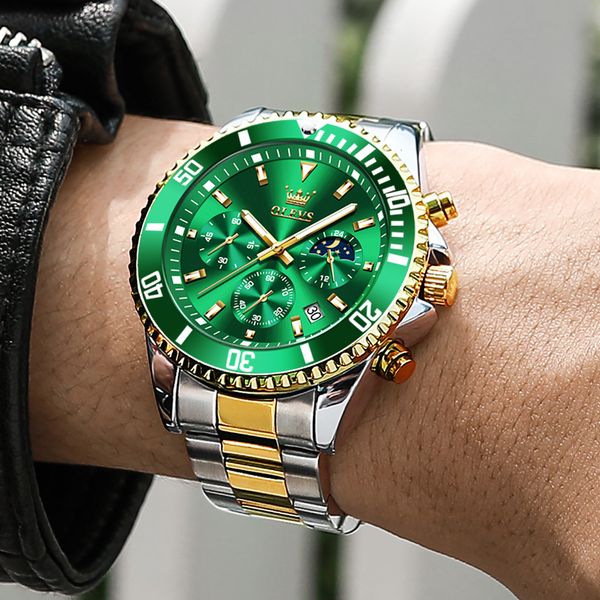 

wristwatches olevs green water ghost watch men business multifunctional waterproof wristwatch luxury brand quartz watches relogio masculino, Slivery;brown