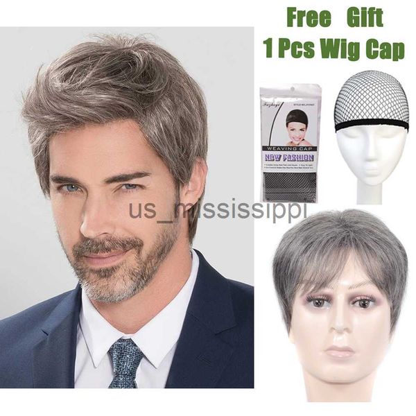 

synthetic wigs middleaged and elderly men wig short straight hair wigs for men synthetic high temperature fiber wigs x0826, Black