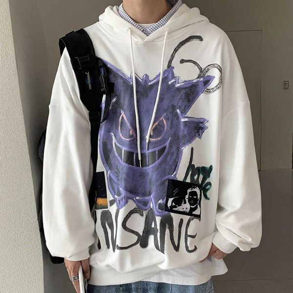 

boys' sweater korean edition fashion versatile spring and autumn hooded clothing fashion brand loose hip hop coat ins, Black