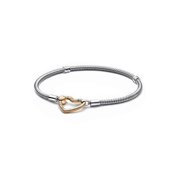 

bangle 2022 fall new 100% 925 silver moments snake bracelet with heart closure for women diy jewelry fit charms beads braelets, Black