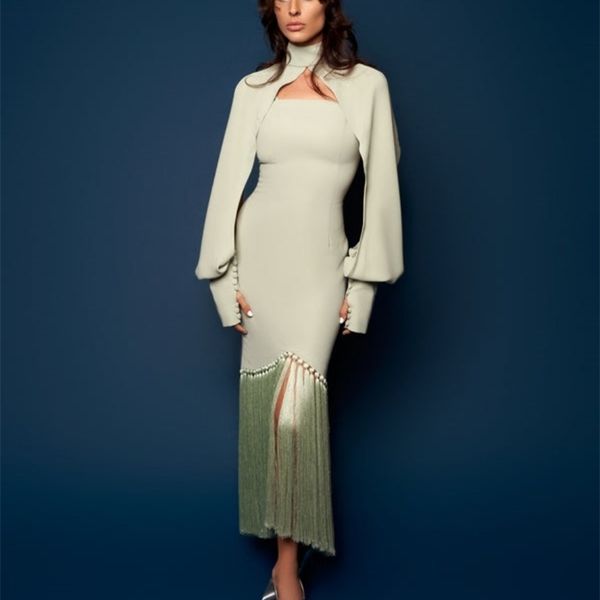 

urban dresses fashionvane 2023 prom with tassels mermaid evening party formal gowns long sleeves jackets wedding guest dress for women 23082, White;black