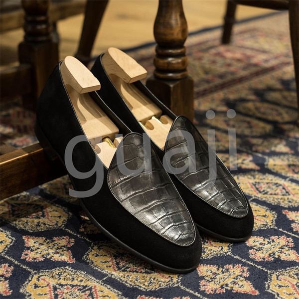 

designer dress shoes loafers men's slip-on new alligator leather soft soled breathable loafers, Black