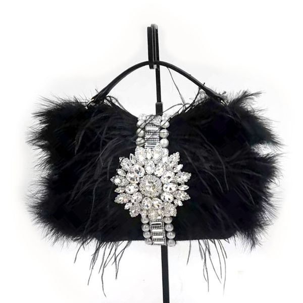 

evening bags luxury real ostrich feathers handbag women's pouch purse diamond women party clutch bag 230826