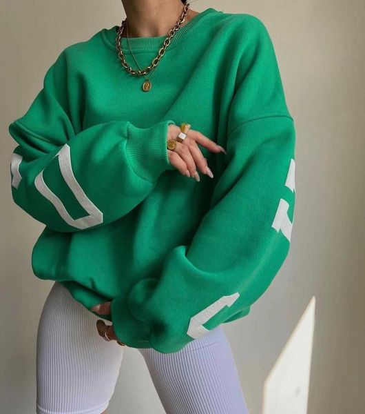 

women green hoodies girl sweatshirts casual letters print sweatshirt women fashion long sleeve loose y2k streetwear autumn winter lady pullo, White