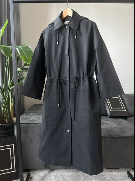 

toteme hooded trench coat long sleeve drawstring overcoat for women, Tan;black
