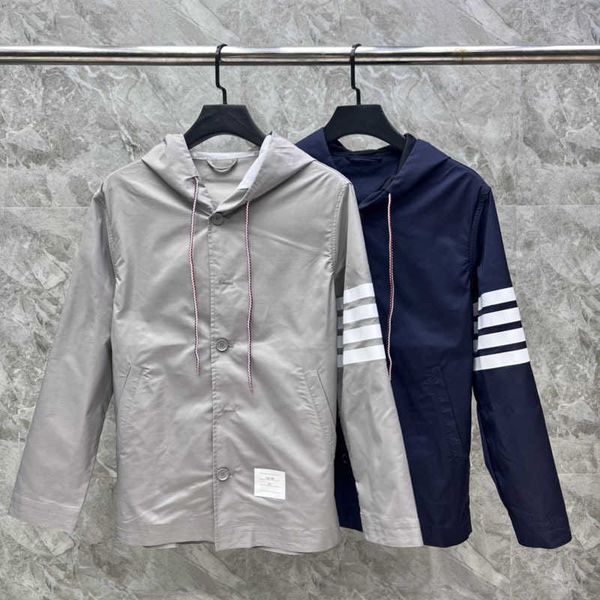 

men's jackets tb new hooded drawstring four bar technology trench jacket with slim fitting long sleeved jacket, Black;brown