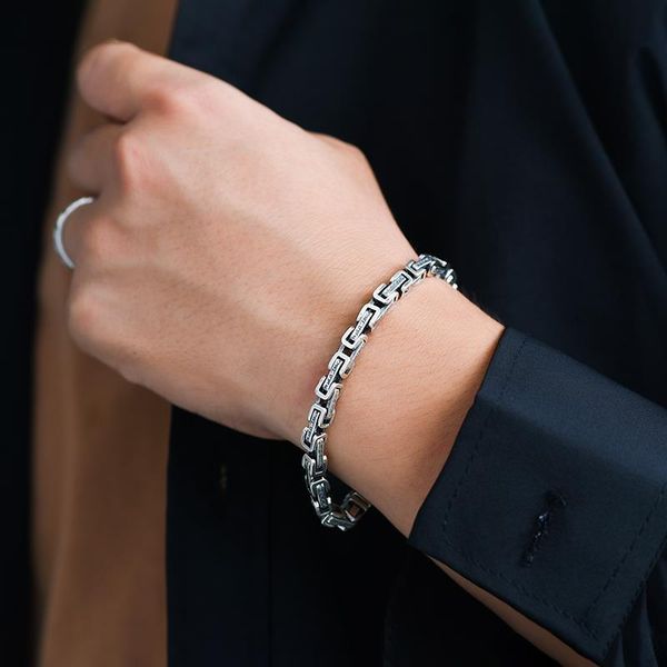 

bangle new sterling sier vintage bracelet 18/20/22cm square dragon pattern mantra chain men birthday party fashion jewelry gift, Black