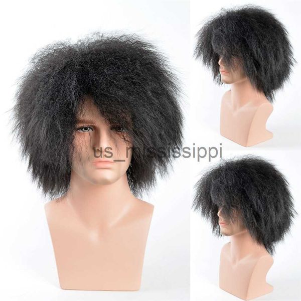 

synthetic wigs short yaki straight black brown color synthetic mens wigs for african fluffy kinky curly hair cosplay x0826