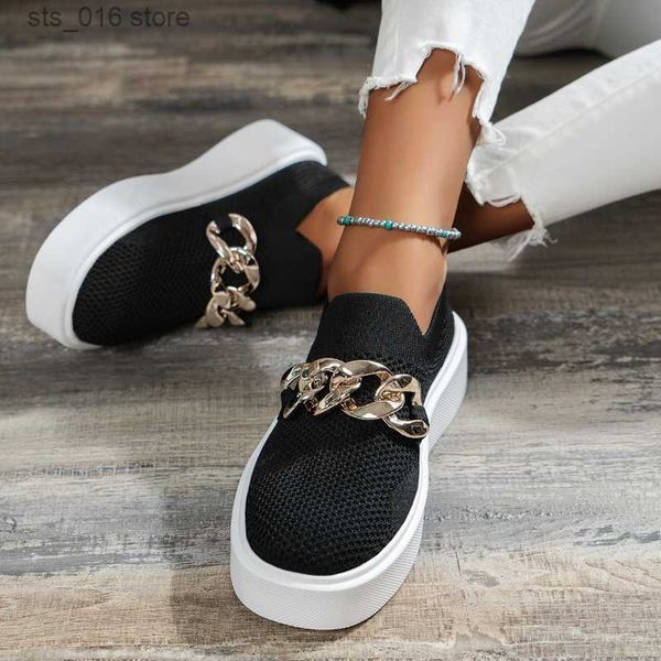 

dress shoes women flat platform loafers metal chain slip on round toe shoes female new autumn casual shoes plus size 36-43 zapatos de mujer, Black