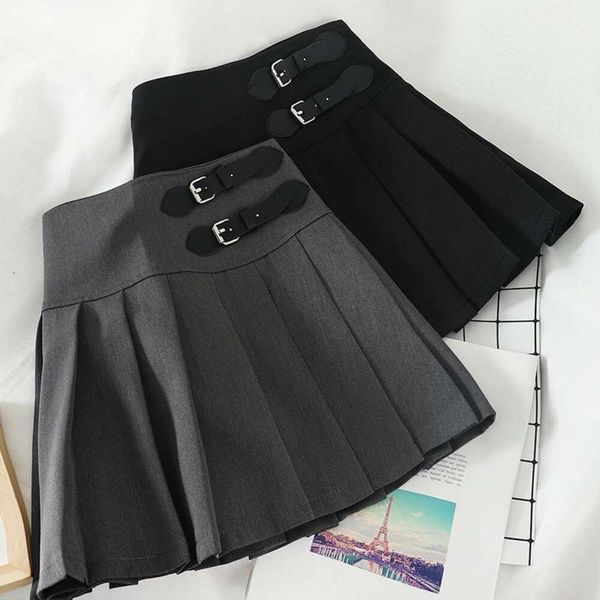 

preppy girl chic korean high waisted short skirt pleated for students, Black