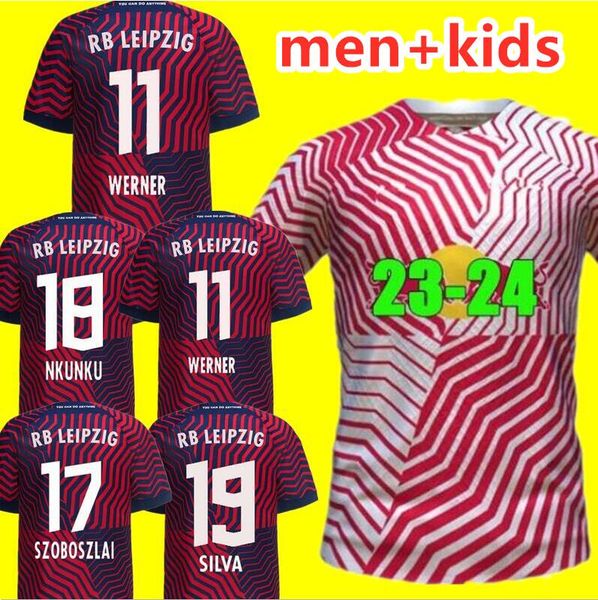 

new rbl 2023 2024 leipziges poulsen soccer jerseys home away on fire olmo nkunku wenner forsberg 23 24 sabitzer football shirt men kids kits, Black;yellow