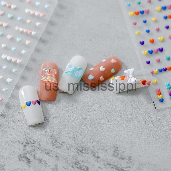 

false nails 1sheet mini heart nail art selfadhesive sticker colorful 5d relief love heart shaped nail adhesive foil tips for nail art decal, Red;gold