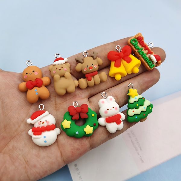 

charms 10pcs christmas charms kawaii resin deer snowman tree bell pendant charm for earring bracelet keychain diy jewelry making c1090 23082, Bronze;silver