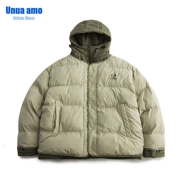 

men s jackets 2023 winter contrast stitching fake two piece hooded cotton coat retro oversize embroidery jacket men 230826, Black;brown
