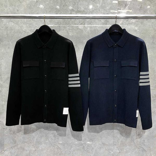 

3h98 men's jackets biovvna tb jacket new chest pocket handsome lapel man temperament long sleeve cardigan, Black;brown