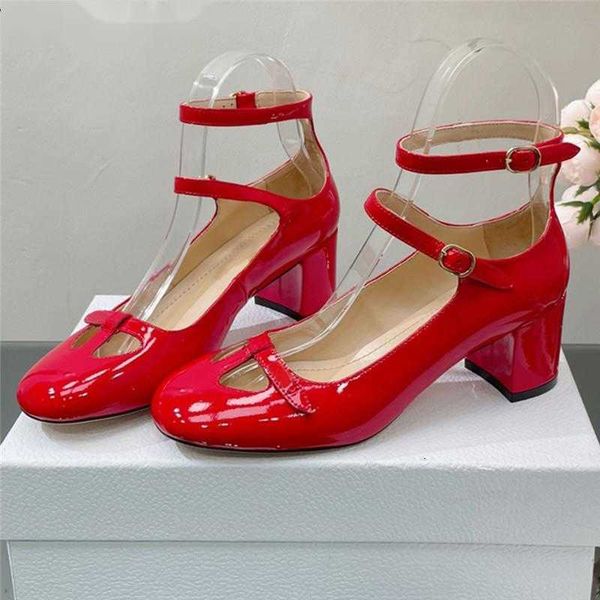 

dress shoes spring mary janes real leather middle heel shoe round toe solid color buckle concise y single, Black