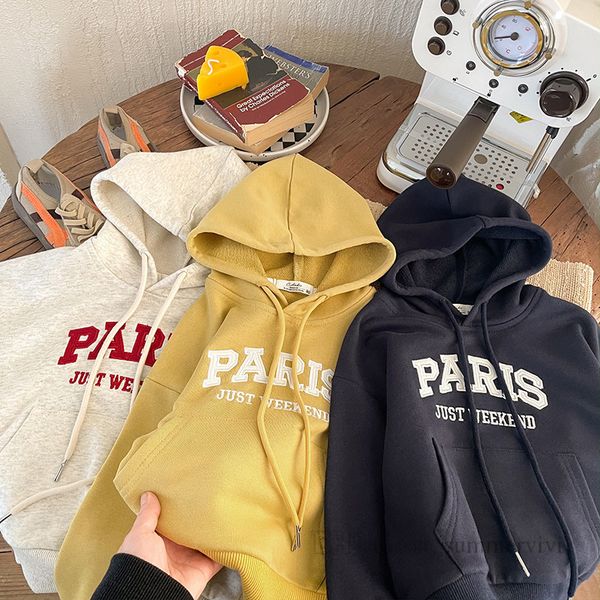 

boys letter embroidery sweatshirt kids hooded long sleeve loose sports pullover 2023 autumn children casual z3664, Black
