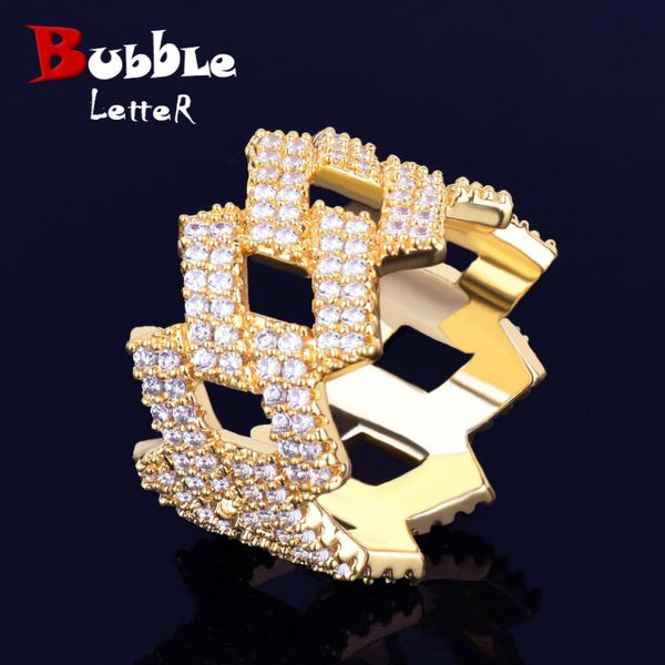 

band rings bubble letter miami cuban link rings for men gold color iced out full zircon hip hop rock jewelry trend 230826, Silver