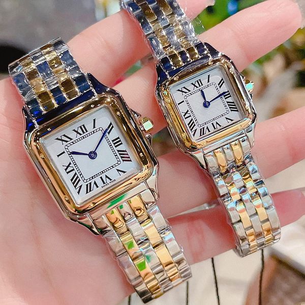 

2023 new classic elegant designer watch womens mens panthere fashion quartz movement watches square tank women gold silver watches montre de, Slivery;brown