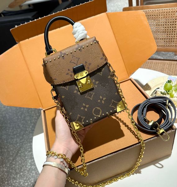 

camera box designer bag deluxe brand gold metal angle mini crossbody bag small tote men women cell phone wallet trunk bag m82465