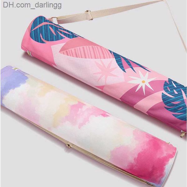 

yoga bag 74*14cm printed canvas portable adjustable carrier yoga mat storage bag for pilates gym fitness accessories q230826