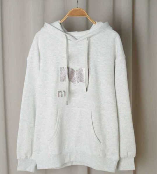 

cotton sweatshirt 23aw isabel marant designer sweater whiter fashion letter glitter print pullover hooded women loose long sleeve hoodies, Black